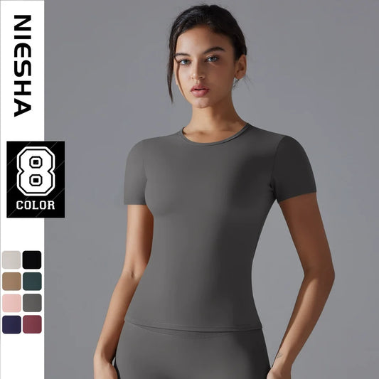 Yoga Short Sleeve Sports T-shirt Women Push Up Tops Running Clothes Yoga Fitness Crop Top Gym Workout Shirts Tight Sports Top