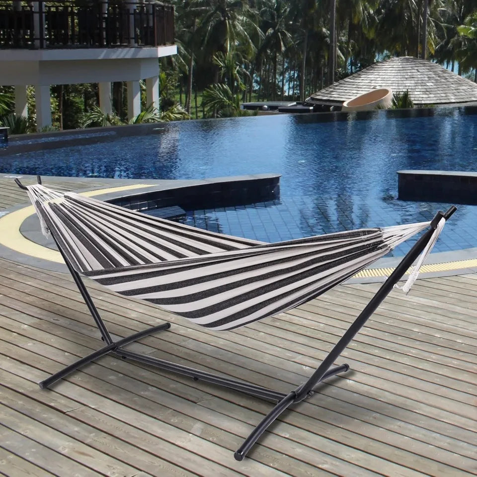 Hammock with Stand for Outside, Heavy Duty Space Saving Steel Stand with,Double Hammock with Portable Carrying Bag