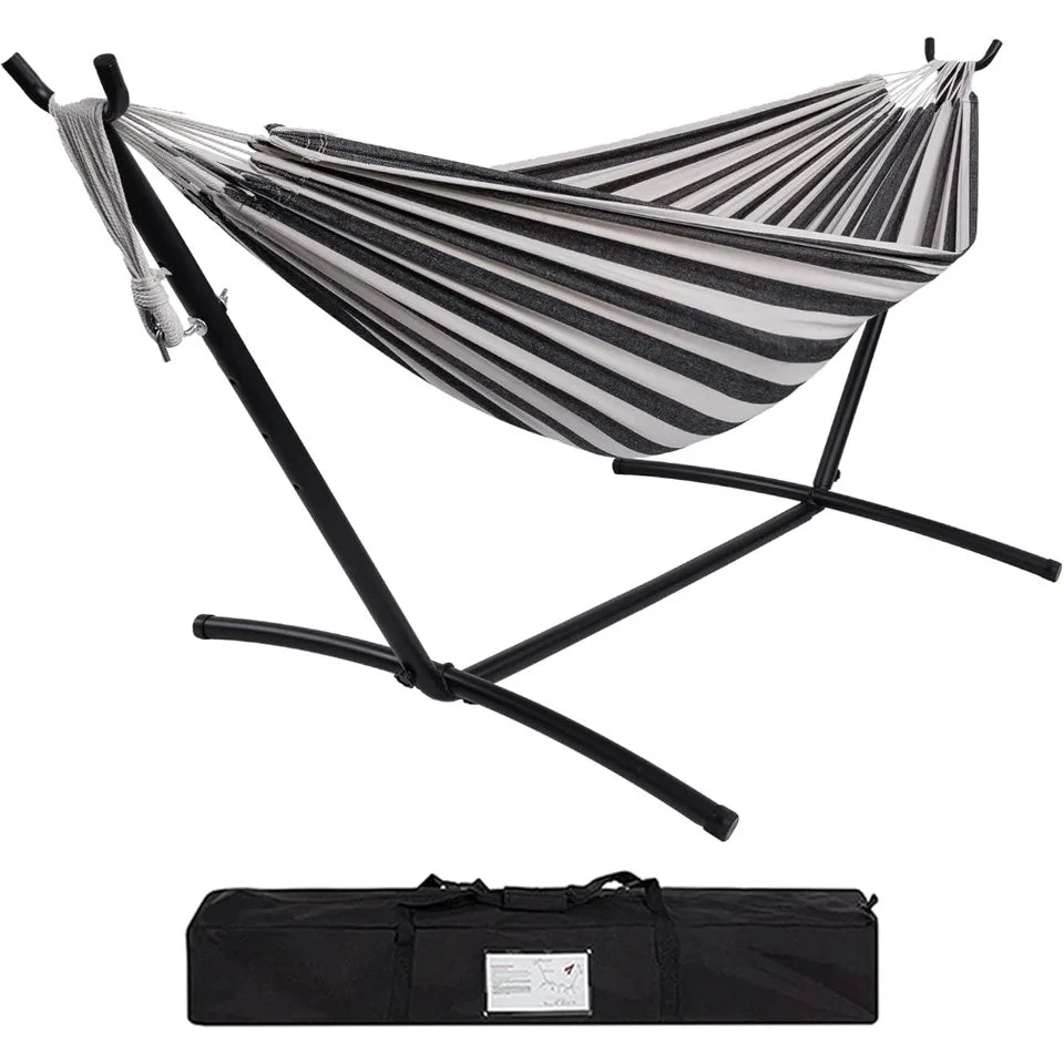 Hammock with Stand for Outside, Heavy Duty Space Saving Steel Stand with,Double Hammock with Portable Carrying Bag