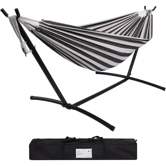 Hammock with Stand for Outside, Heavy Duty Space Saving Steel Stand with,Double Hammock with Portable Carrying Bag