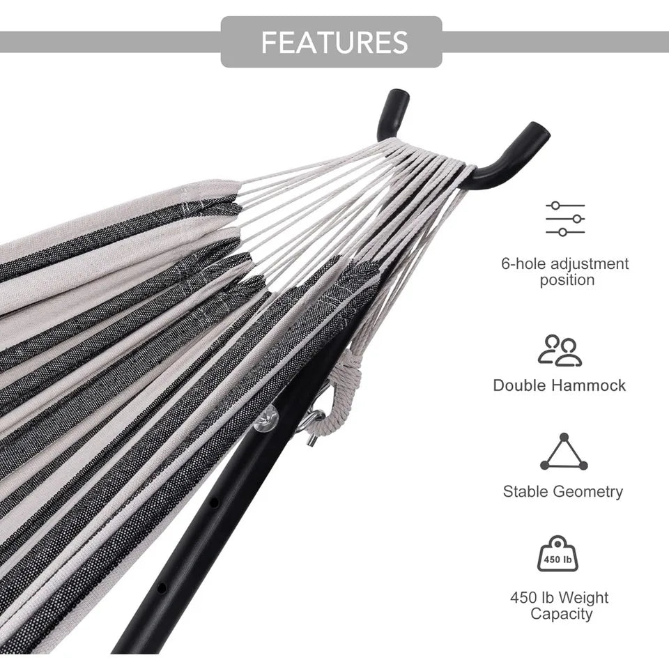 Hammock with Stand for Outside, Heavy Duty Space Saving Steel Stand with,Double Hammock with Portable Carrying Bag