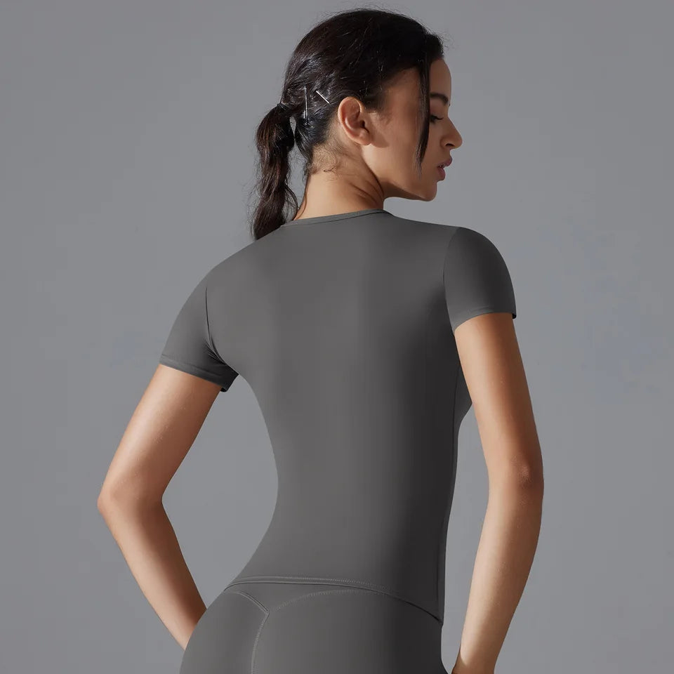 Yoga Short Sleeve Sports T-shirt Women Push Up Tops Running Clothes Yoga Fitness Crop Top Gym Workout Shirts Tight Sports Top